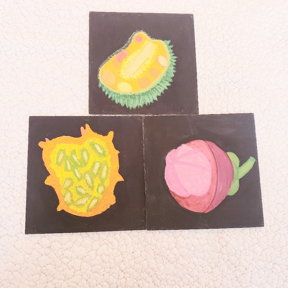 Set of 3 Hand Painted Exotic Fruits.